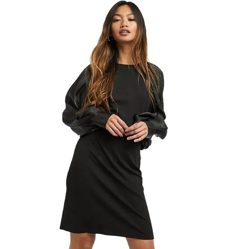 NWT Vila jersey mini dress with column sleeve in black Size EU 42 US 10